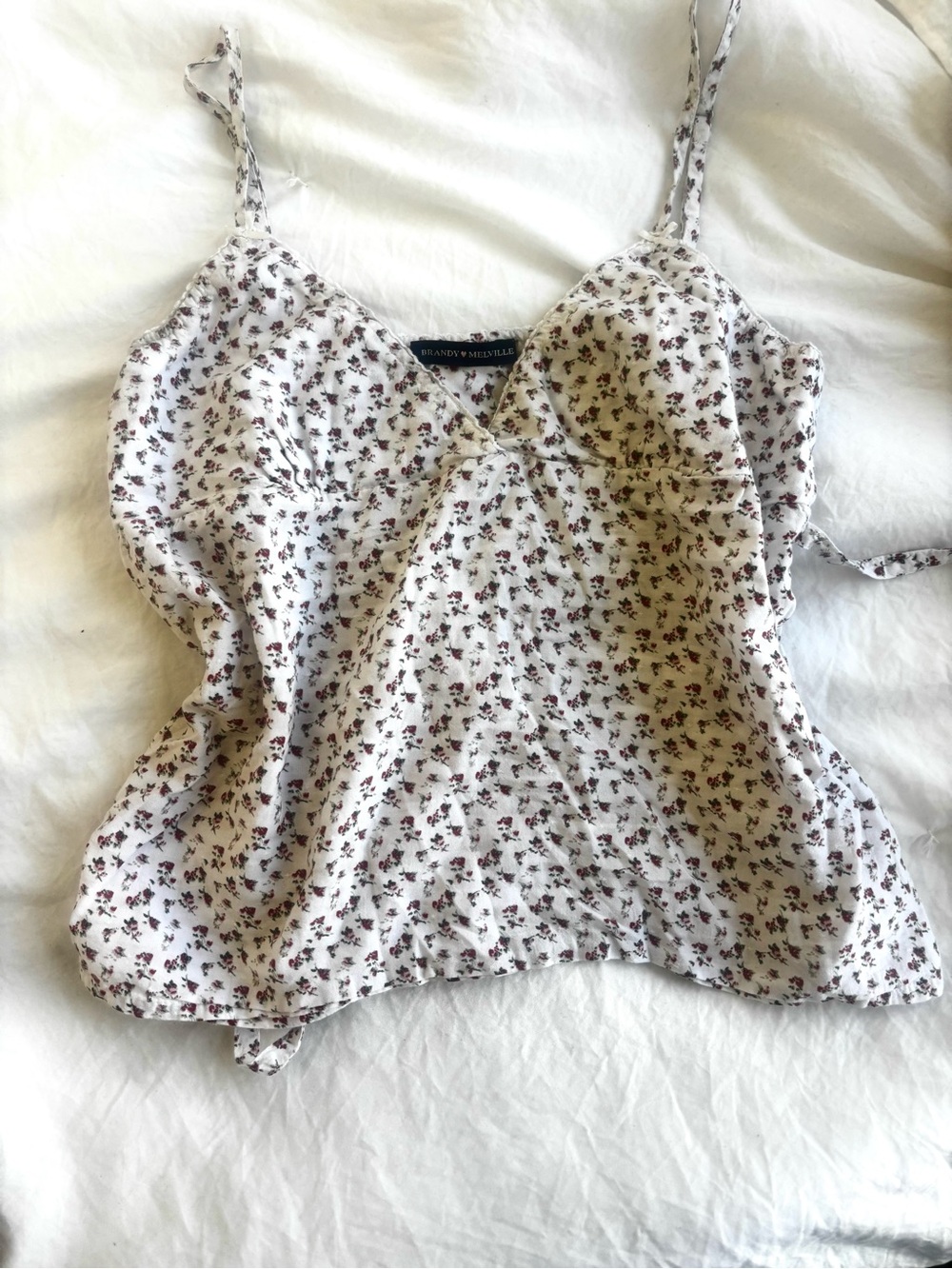 Brandy Melville White Cami with Burgundy Floral Print